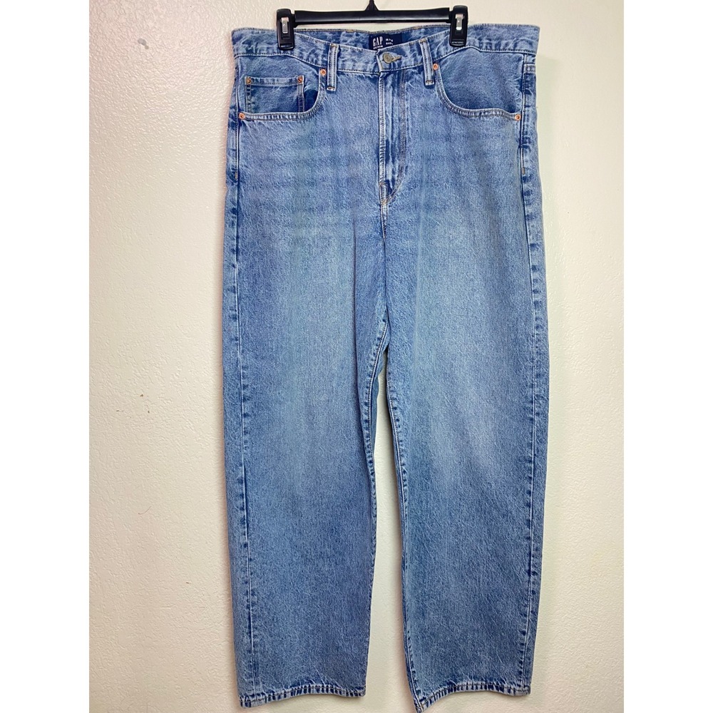 Gap Denim Mens Baggy Jeans Light Wash 36x32 Blue High Rise Wide Leg 100% Cotton